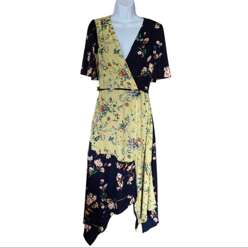Adelyn Rae floral V-neck Wrap Block Print Maxi dress NWT